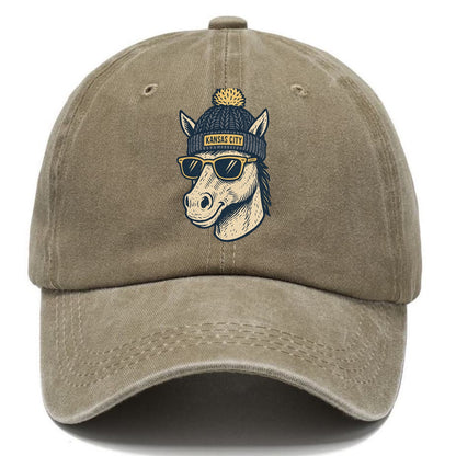 Missouri Mule wearing Kansas City beanie with pom pom and wayfarer sunglasses - Classic Cap - Warm Sand(Khaki)