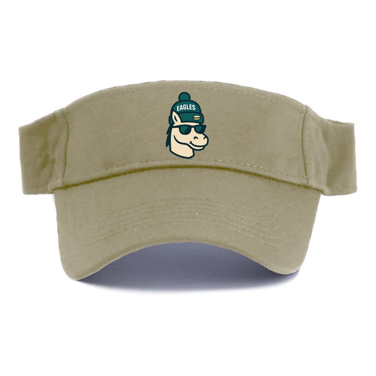 Philadelphia Horse wearing Eagles beanie with cheesesteak patch and wayfarer sunglasses - Visor - Warm Sand(Khaki)