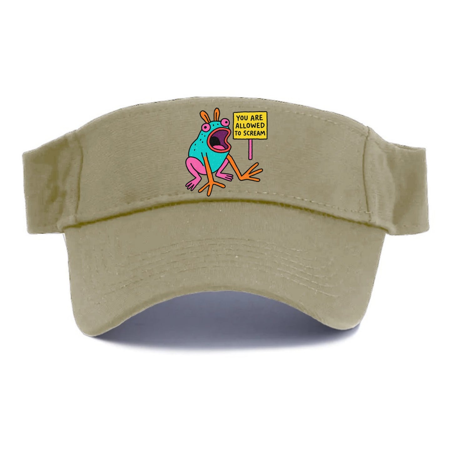 YOU ARE ALLOWED TO SCREAM | Open-mouthed frog mid-scream - Visor - Warm Sand(Khaki)