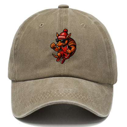 Houston Armadillo wearing Rockets red and silver beanie with rocket ship and wayfarer - Classic Cap - Warm Sand(Khaki)