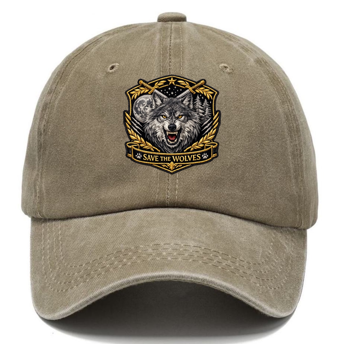 SAVE THE WOLVES - wolf moon in gray , predator protection - Classic Cap - Warm Sand(Khaki)