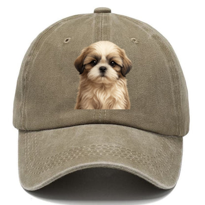 Baby Shih Tzu Puppy - long flowing coat, flat face, big dark eyes, front-facing, - Classic Cap - Warm Sand(Khaki)
