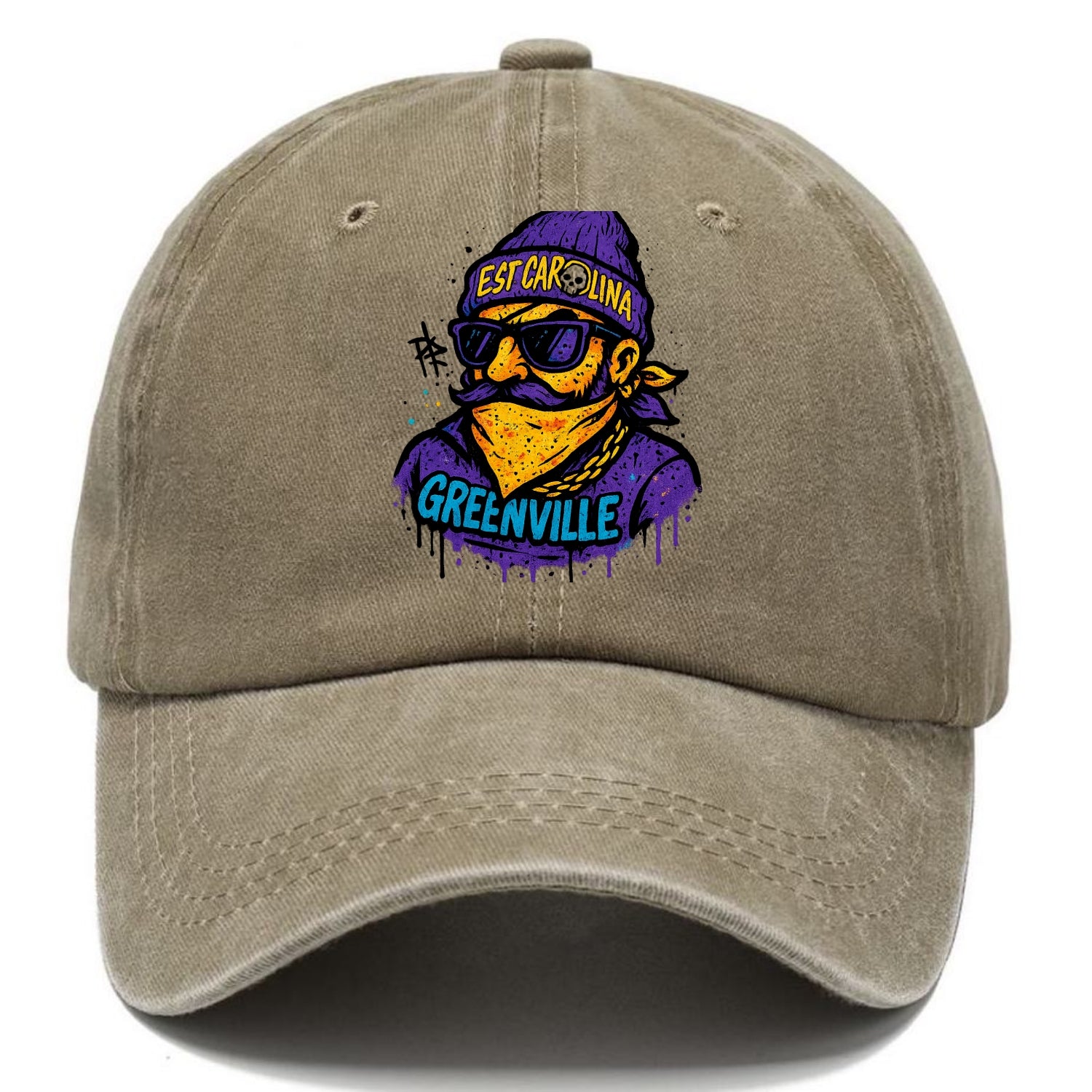 Greenville Pirate wearing East Carolina beanie with skull patch - Classic Cap - Warm Sand(Khaki)