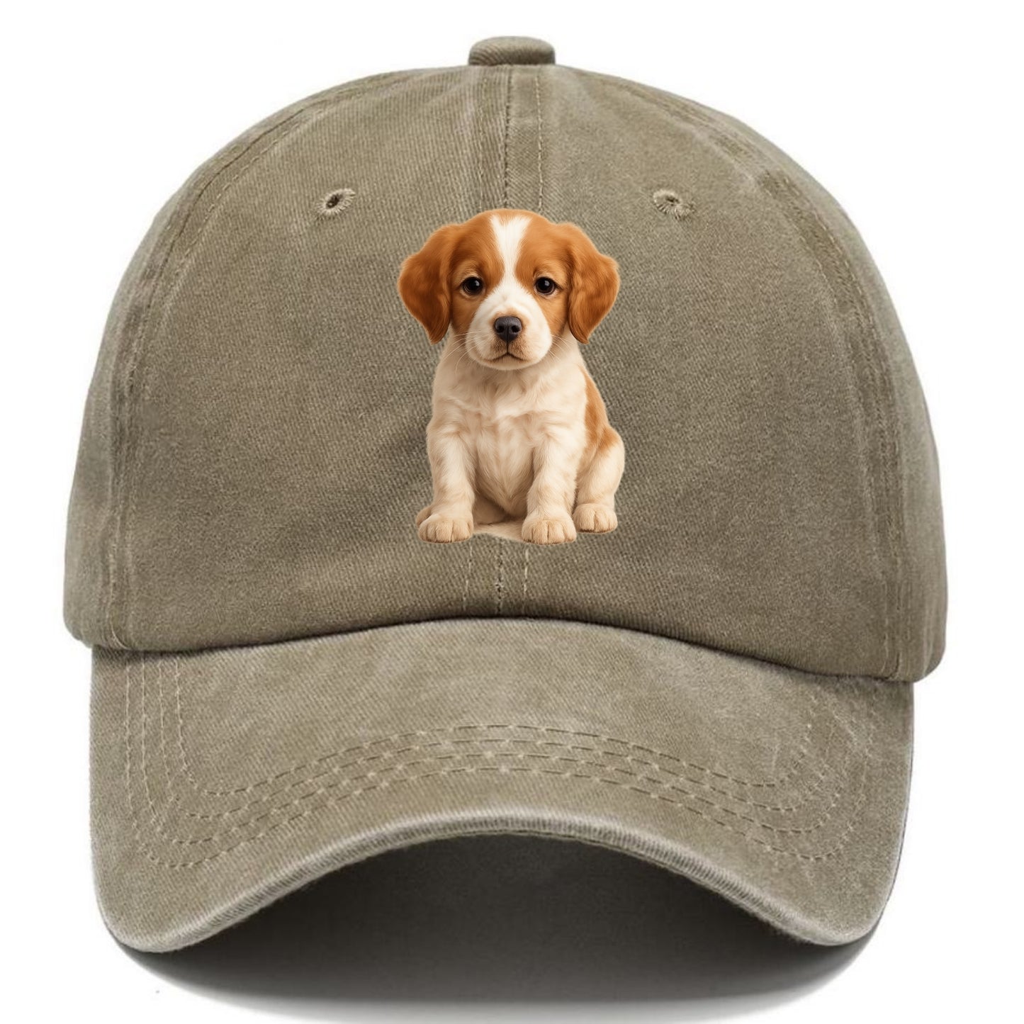 Baby Brittany Puppy - orange and white, compact, bright eyes, feathered, - Classic Cap - Warm Sand(Khaki)