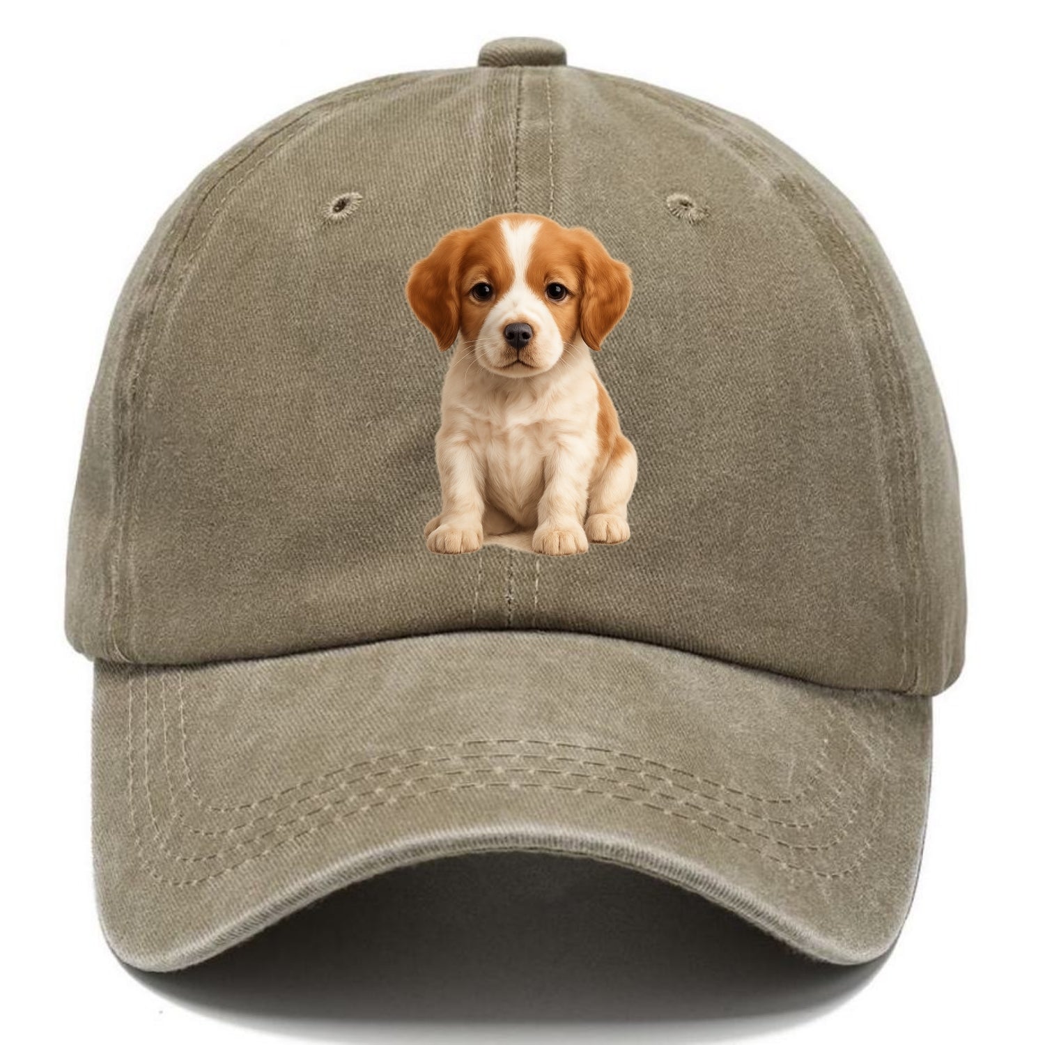 Baby Brittany Puppy - orange and white, compact, bright eyes, feathered, - Classic Cap - Warm Sand(Khaki)