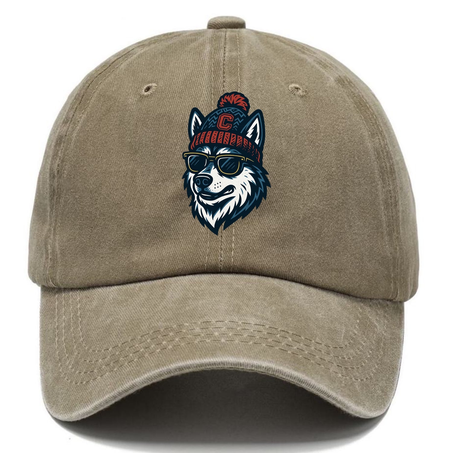 Storrs Husky wearing UConn beanie with C patch - Classic Cap - Warm Sand(Khaki)