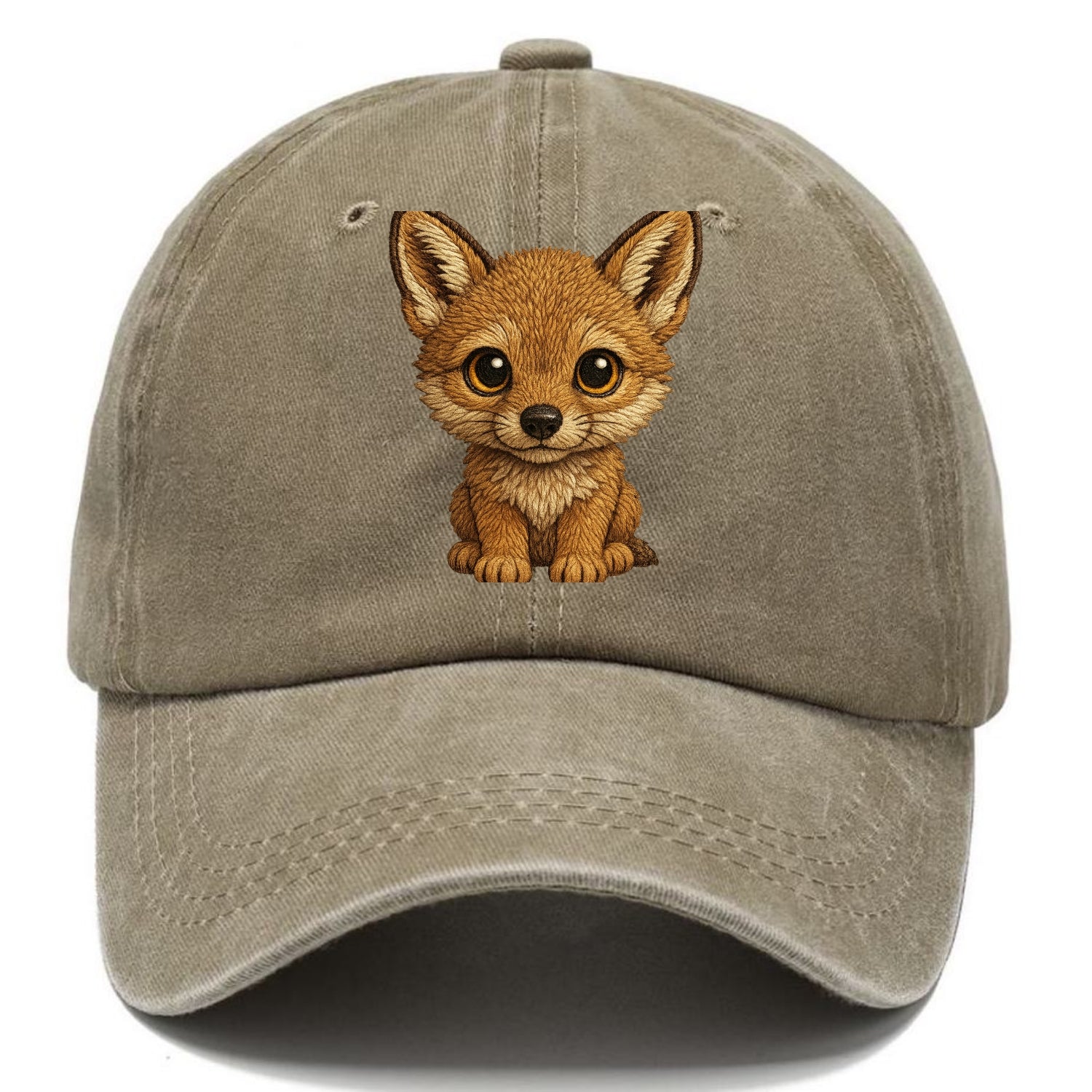 Baby Coyote Pup - tan fur, large ears, golden eyes, front-facing, clever baby - Classic Cap - Warm Sand(Khaki)