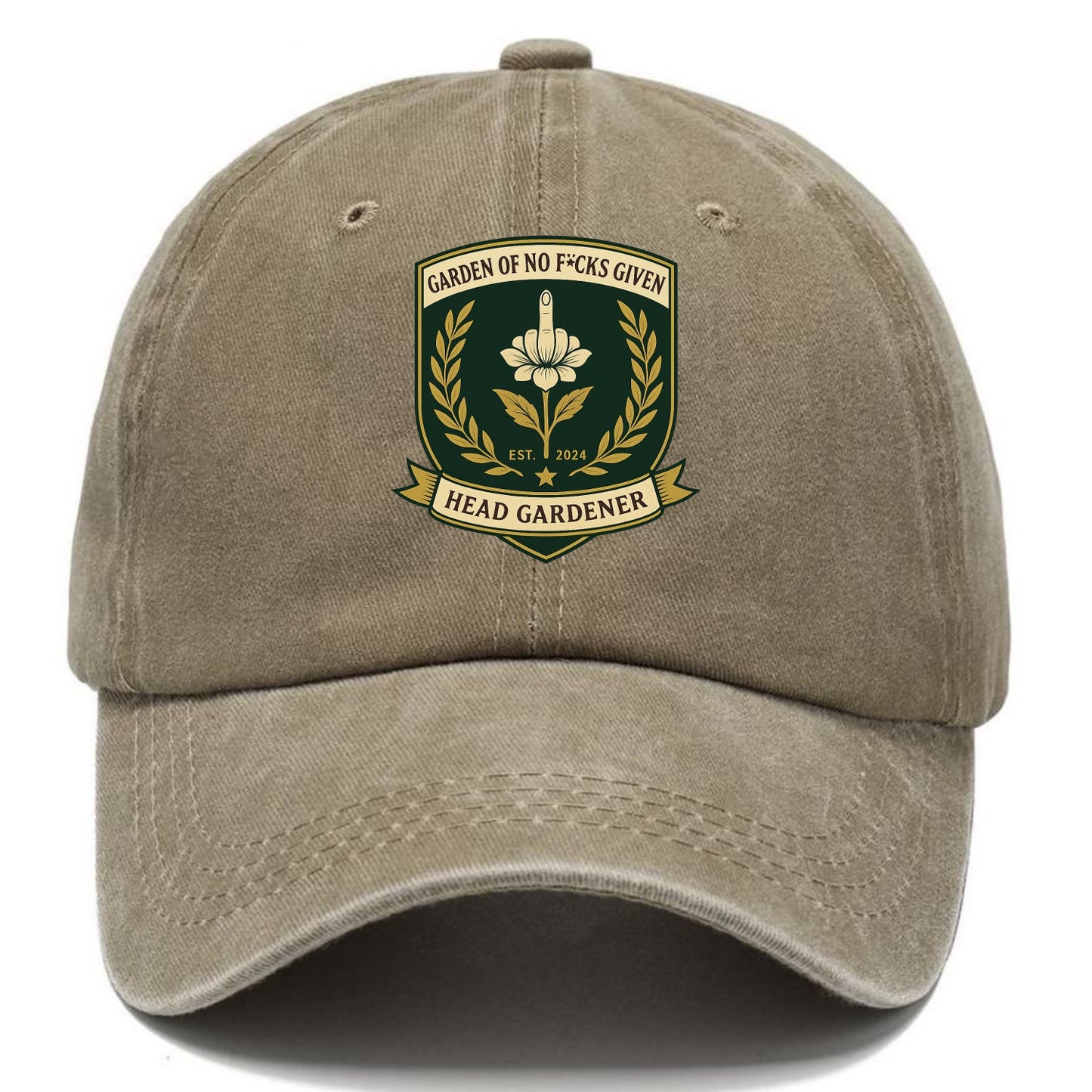 Shield with middle finger flower - "Garden of No F*cks Given - Head Gardener" - - Classic Cap - Warm Sand(Khaki)