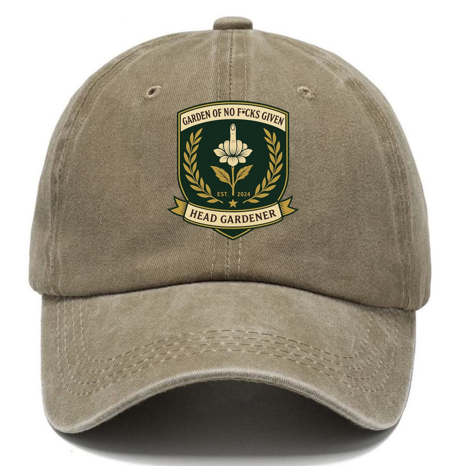 Shield with middle finger flower - "Garden of No F*cks Given - Head Gardener" - - Classic Cap - Warm Sand(Khaki)