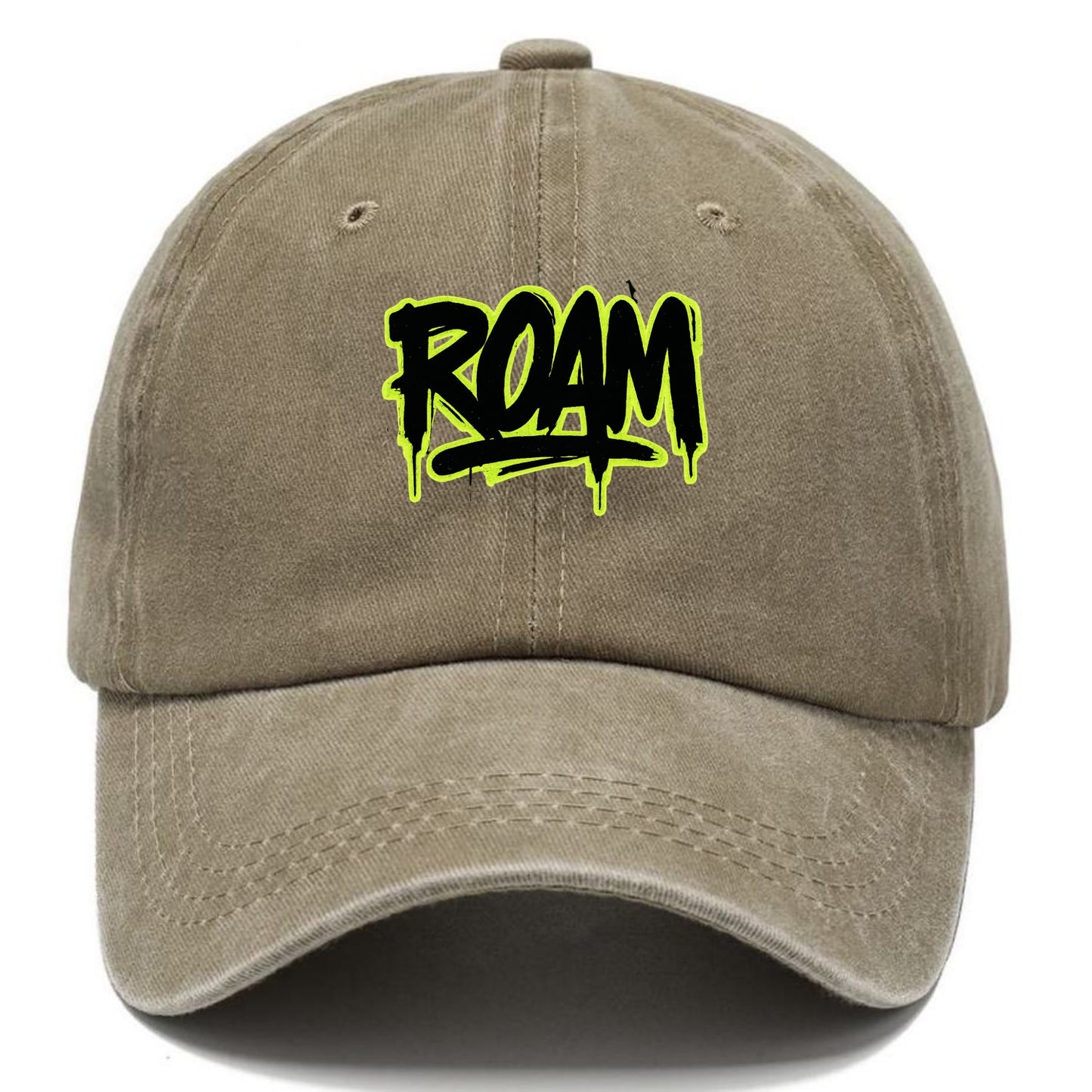 Bold typography design - "ROAM" - wander freely, no destination needed - Classic Cap - Warm Sand(Khaki)