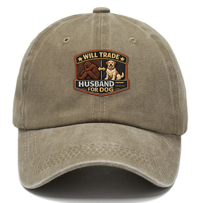 WILL TRADE HUSBAND FOR DOG - dog and man silhouette in brown , pet priority - Classic Cap - Warm Sand(Khaki)