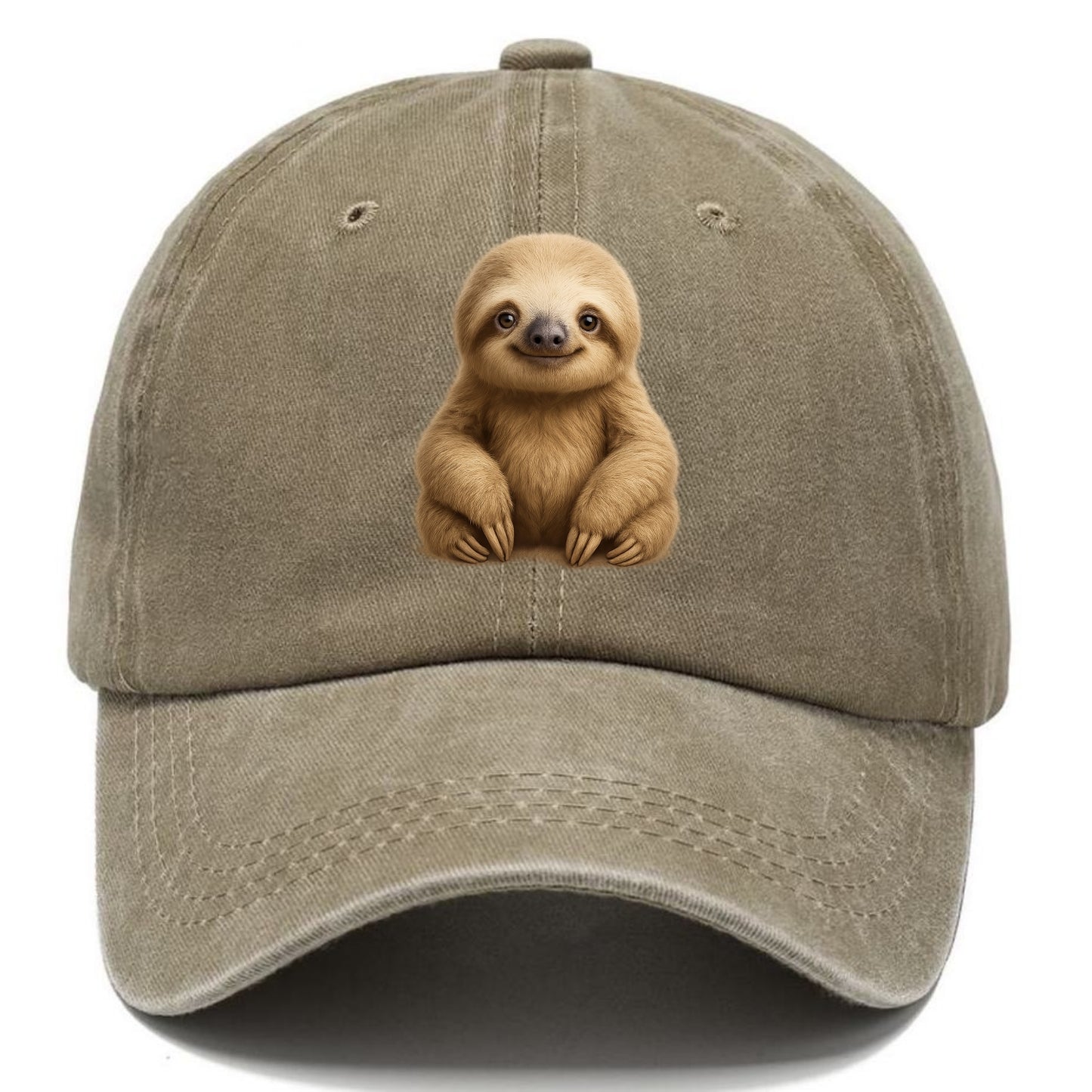 Baby Sloth - tan fur, long arms, peaceful smile, gentle eyes, front-facing, zen - Classic Cap - Warm Sand(Khaki)