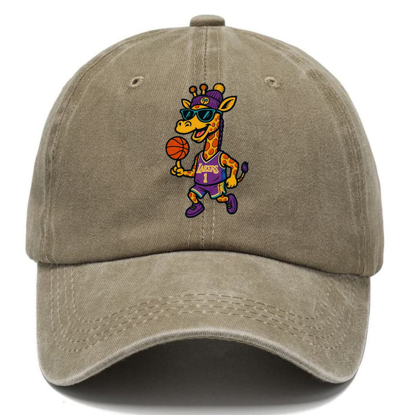 California Giraffe wearing Lakers beanie with palm tree patch and wayfarer sunglasses - Classic Cap - Warm Sand(Khaki)
