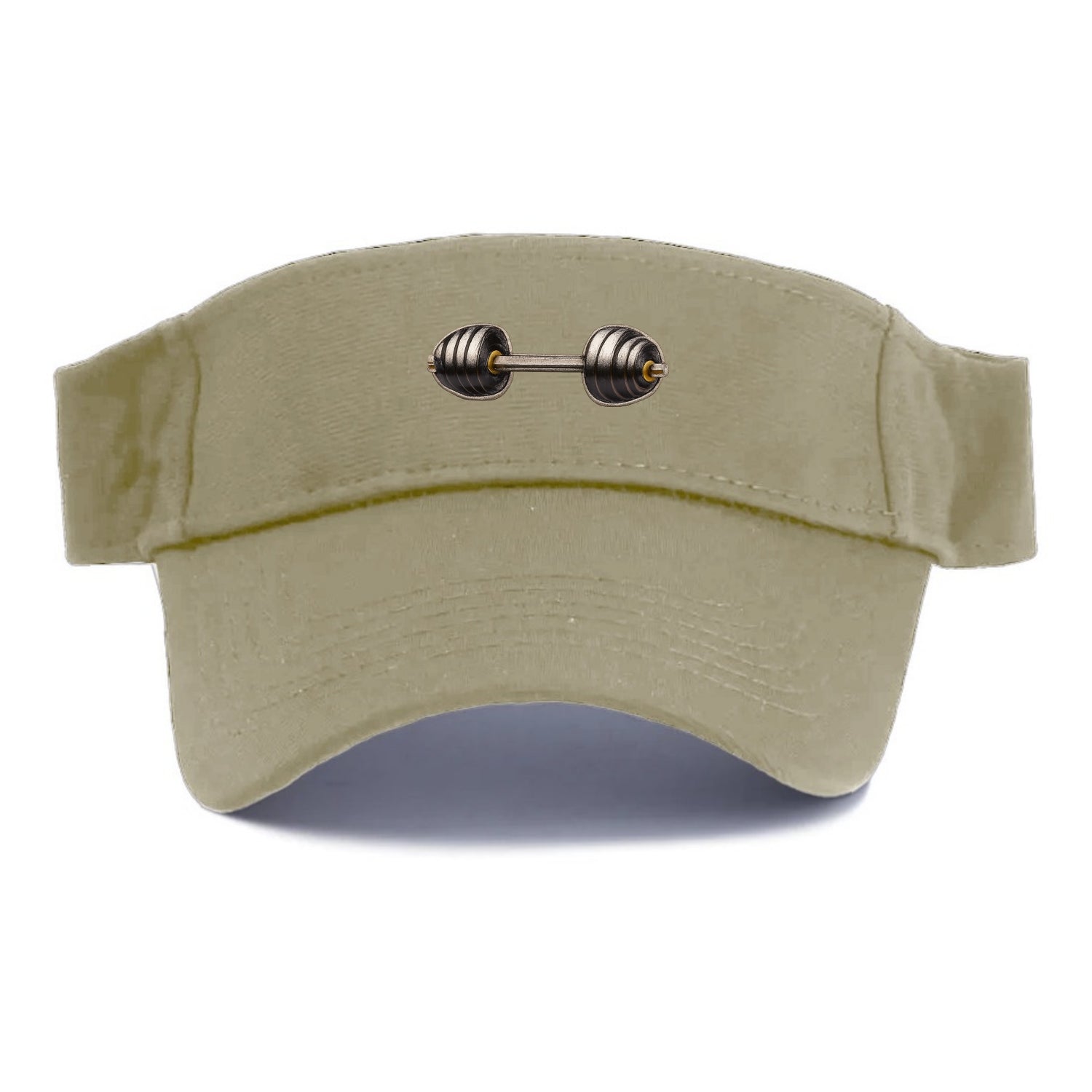 Embroidered patch design - WEIGHTLIFTING BARBELL - heavy barbell with plates in silver and - Visor - Warm Sand(Khaki)