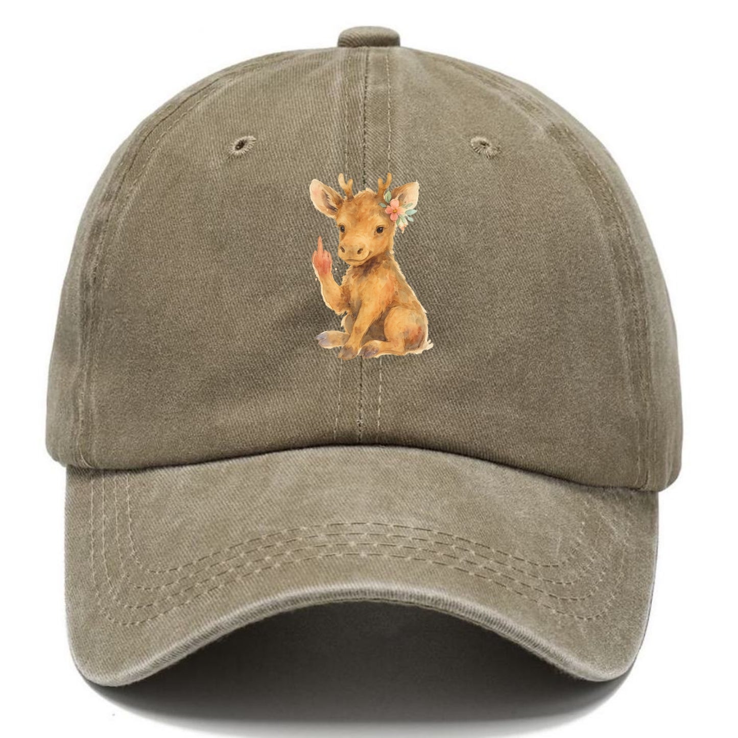 baby moose with adorable tiny antlers, one hoof raised in attitude - Classic Cap - Warm Sand(Khaki)