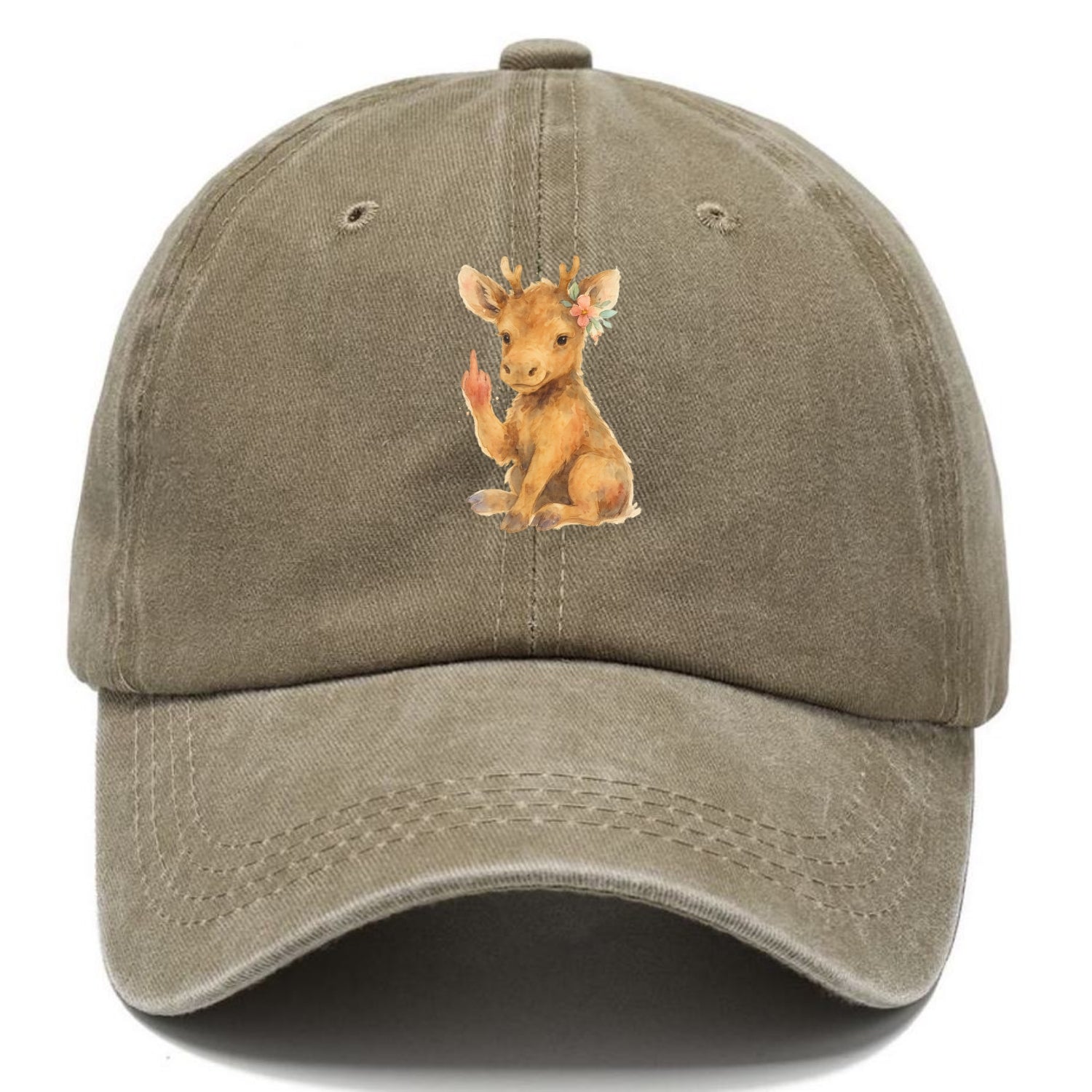 baby moose with adorable tiny antlers, one hoof raised in attitude - Classic Cap - Warm Sand(Khaki)