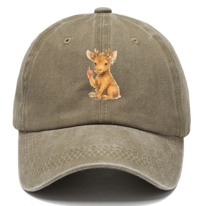 baby moose with adorable tiny antlers, one hoof raised in attitude - Classic Cap - Warm Sand(Khaki)