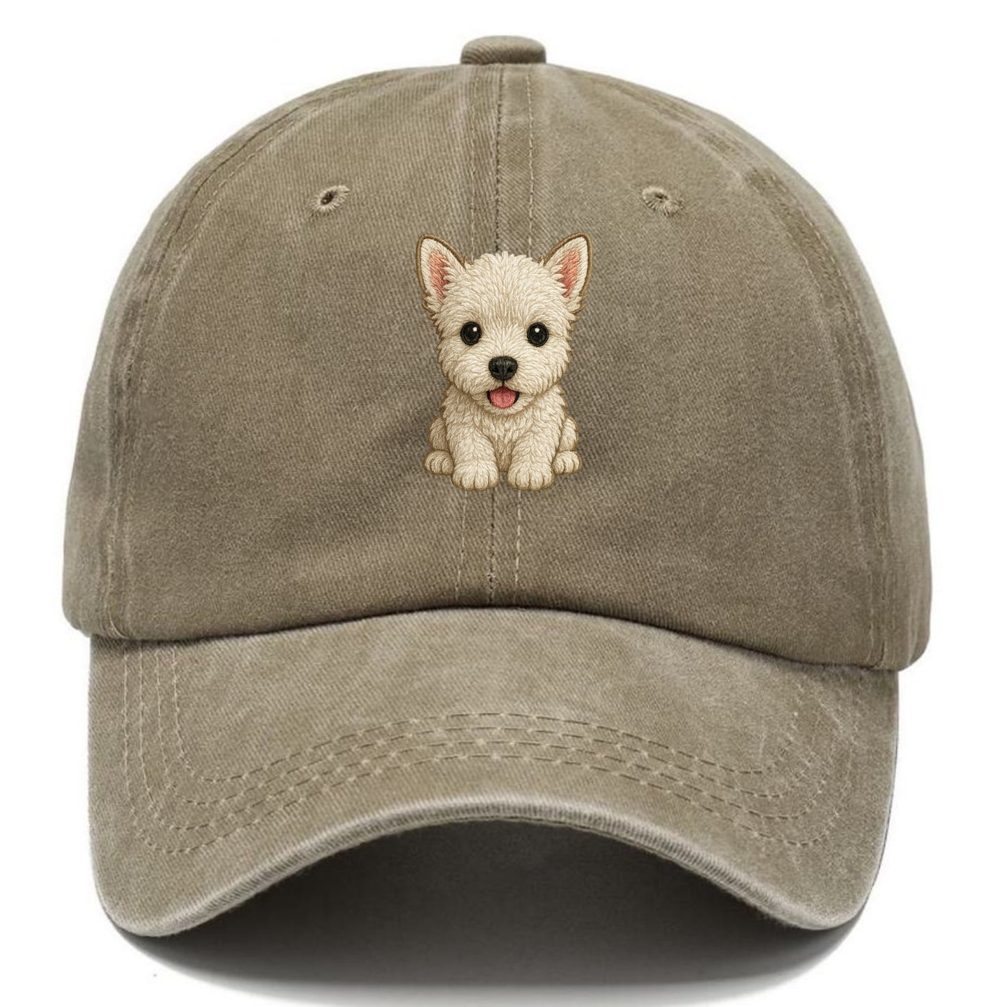 Baby West Highland White Terrier Puppy - all white, pointed ears, dark eyes, - Classic Cap - Warm Sand(Khaki)
