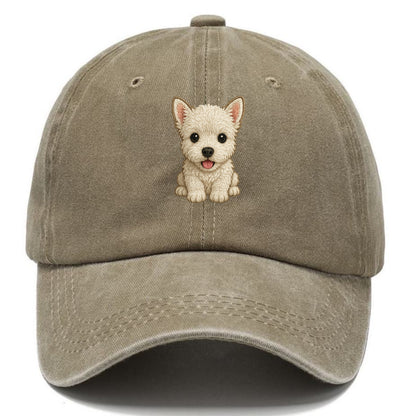 Baby West Highland White Terrier Puppy - all white, pointed ears, dark eyes, - Classic Cap - Warm Sand(Khaki)