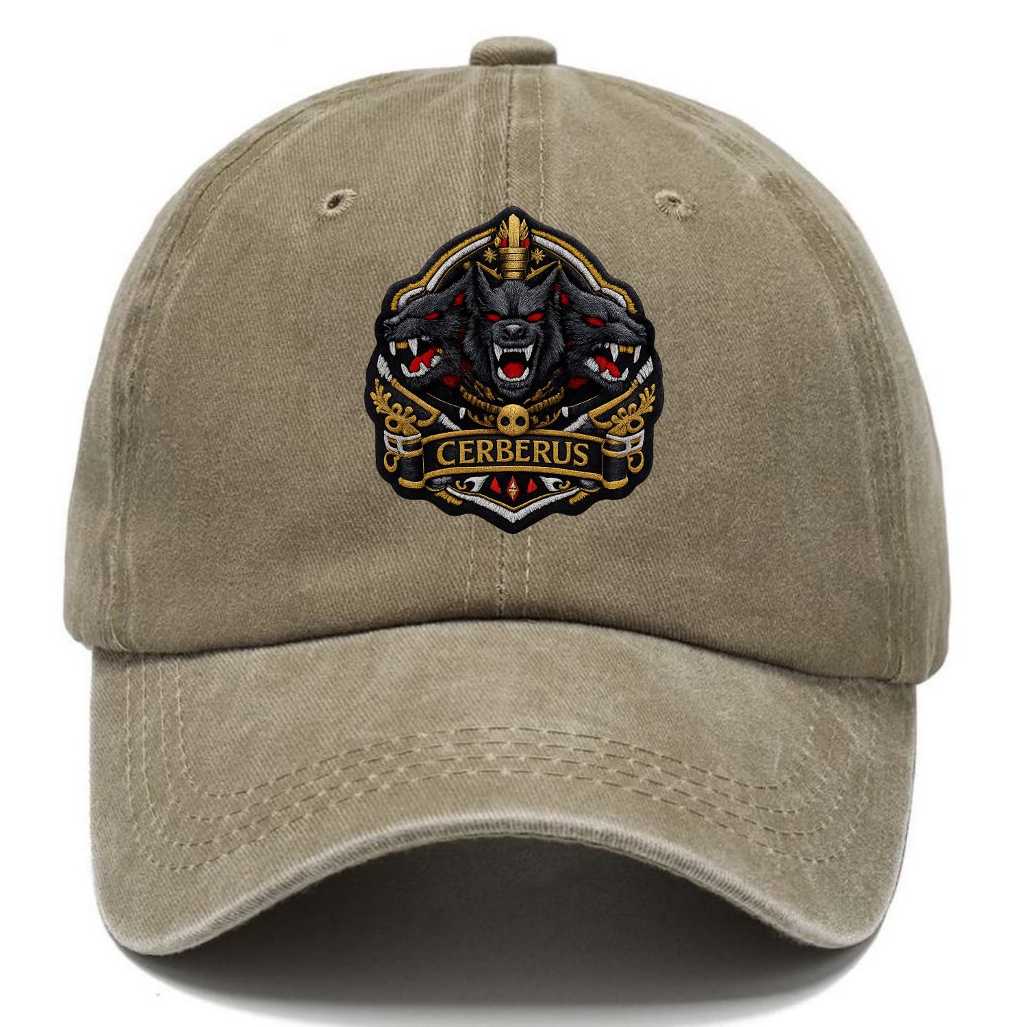 CERBERUS THREE HEADS - triple hound in black and red , underworld - Classic Cap - Warm Sand(Khaki)