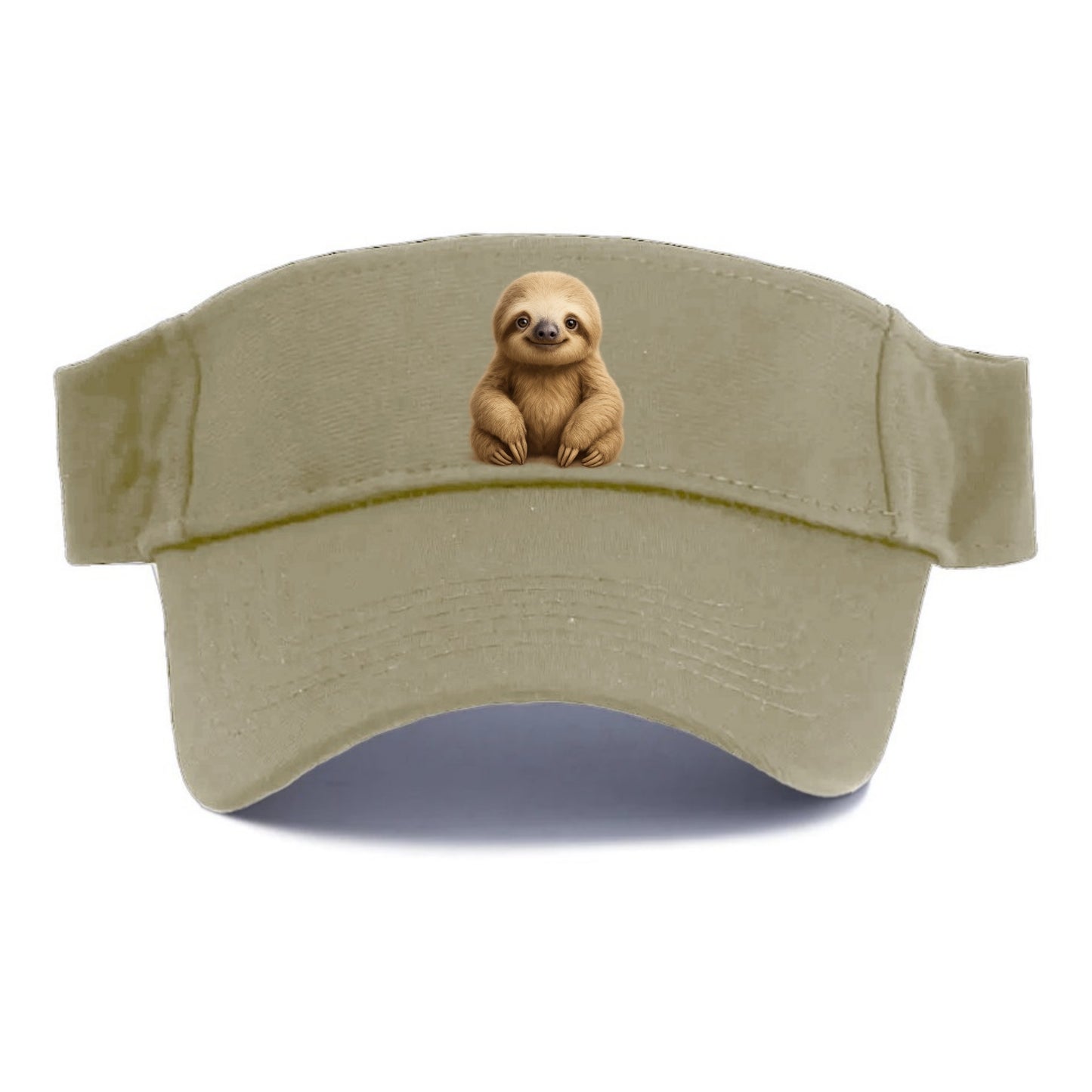 Baby Sloth - tan fur, long arms, peaceful smile, gentle eyes, front-facing, zen master baby - Visor - Warm Sand(Khaki)