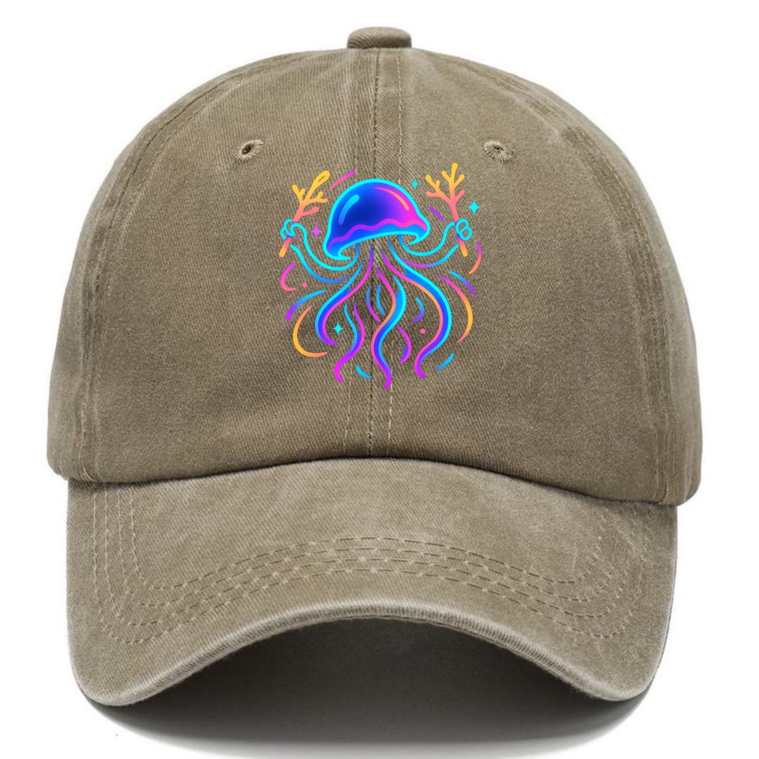 Jellyfish conducting a glow orchestra using coral batons in deep ocean concert hall - Classic Cap - Warm Sand(Khaki)