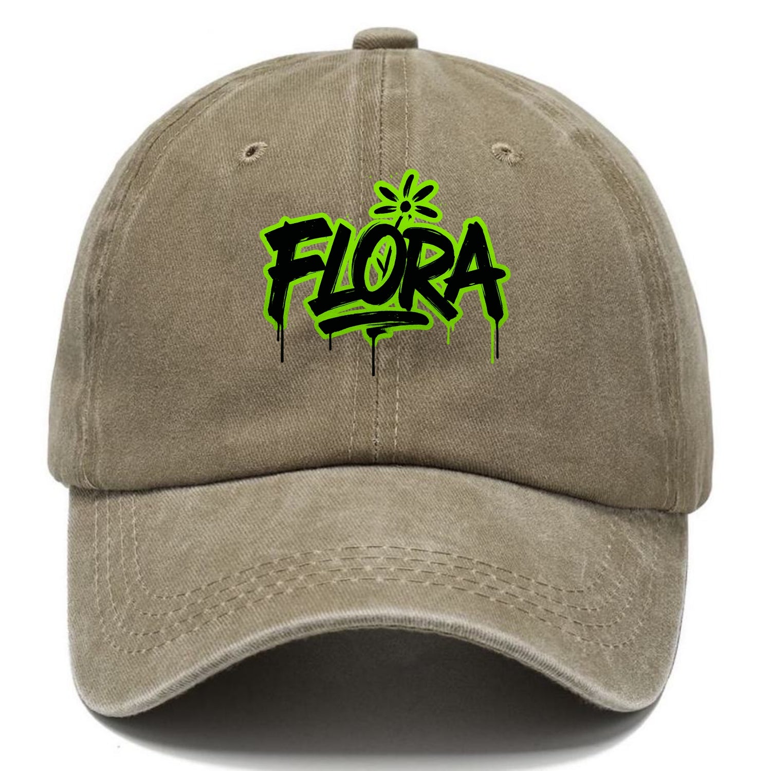 Bold typography design - "FLORA" - plant life, blooming - Classic Cap - Warm Sand(Khaki)