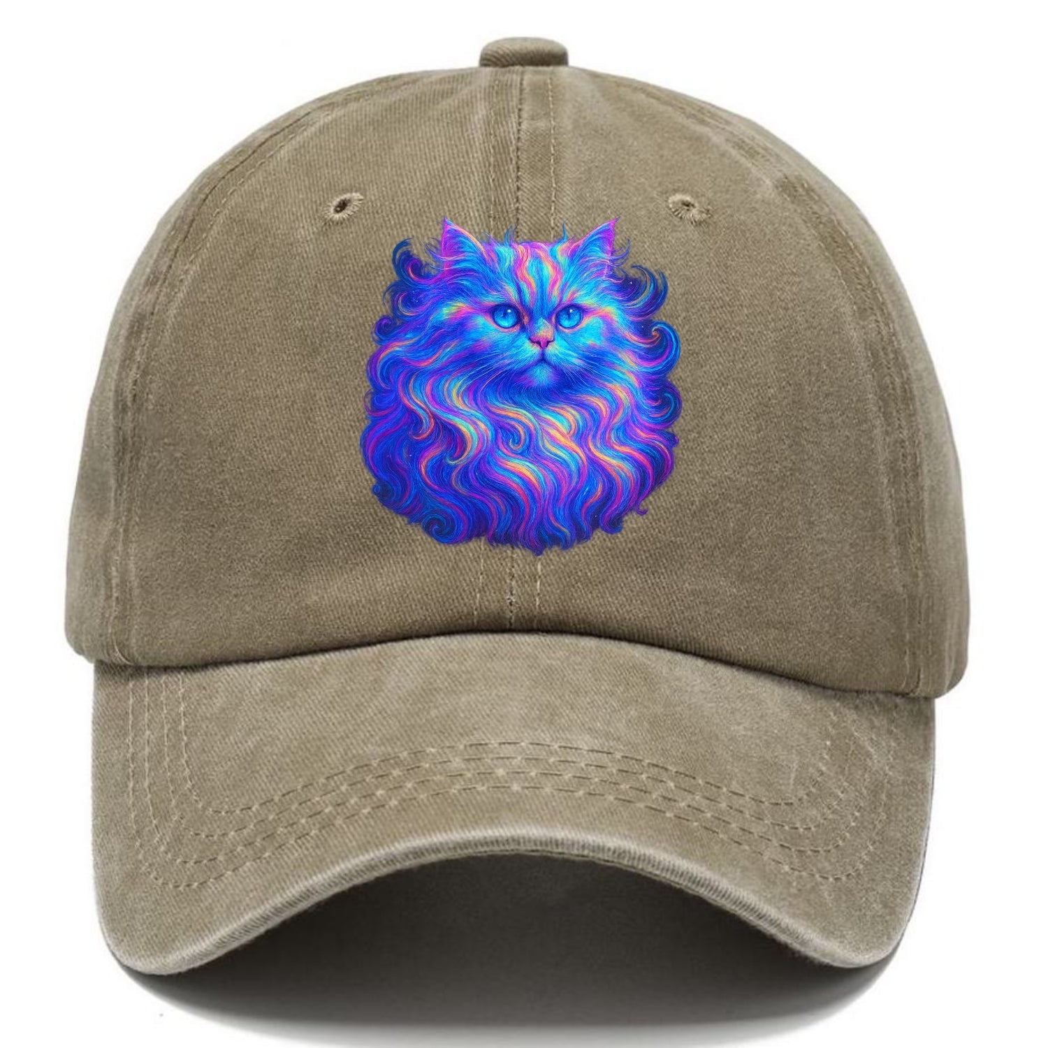 Luxurious Persian cat with flowing fur that refracts into rainbow prisms, soft pastel - Classic Cap - Warm Sand(Khaki)