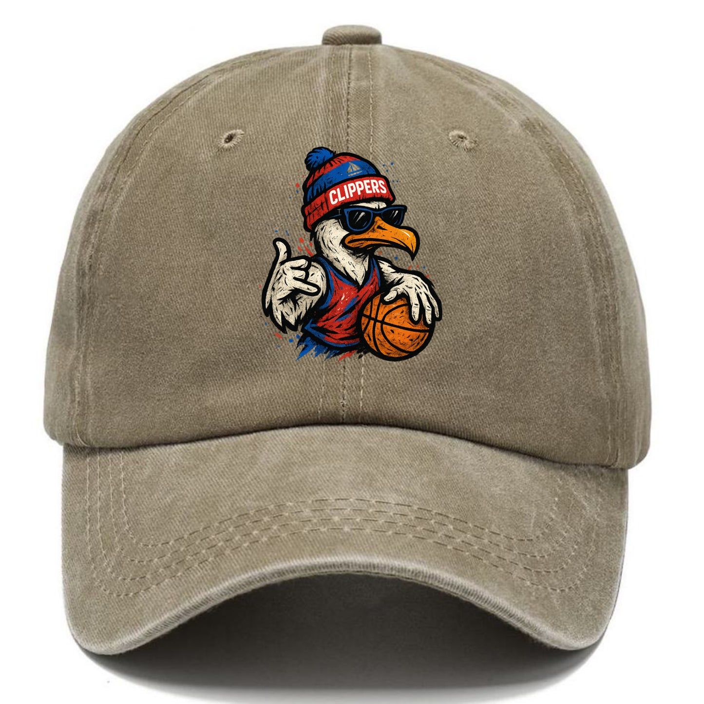 LA Seagull wearing Clippers red white and blue beanie with ship patch and wayfarer - Classic Cap - Warm Sand(Khaki)