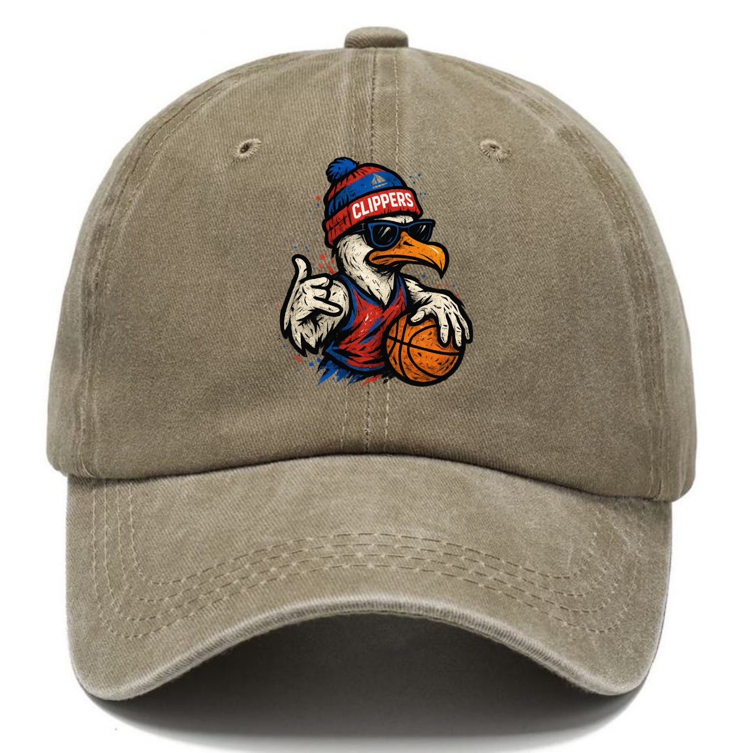 LA Seagull wearing Clippers red white and blue beanie with ship patch and wayfarer - Classic Cap - Warm Sand(Khaki)