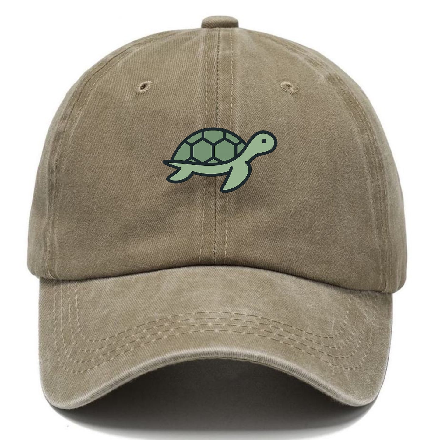 Sea Turtle - Green with shell pattern flat side profile - Classic Cap - Warm Sand(Khaki)