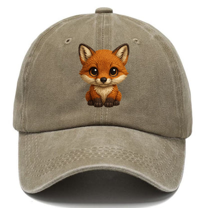 Baby Red Fox - russet fur, white chest, big amber eyes, perky ears, front-facing, - Classic Cap - Warm Sand(Khaki)