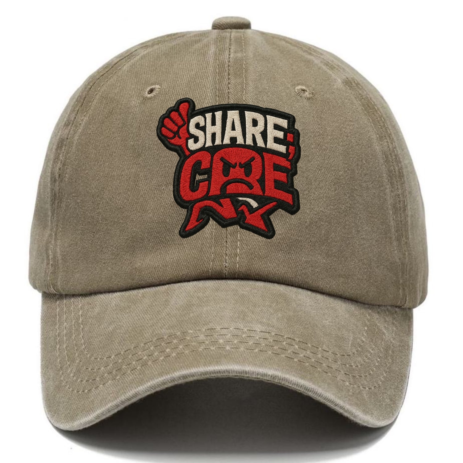 SHARE;CARE TOO MUCH Oversharer Green Hat - Classic Cap - Warm Sand(Khaki)