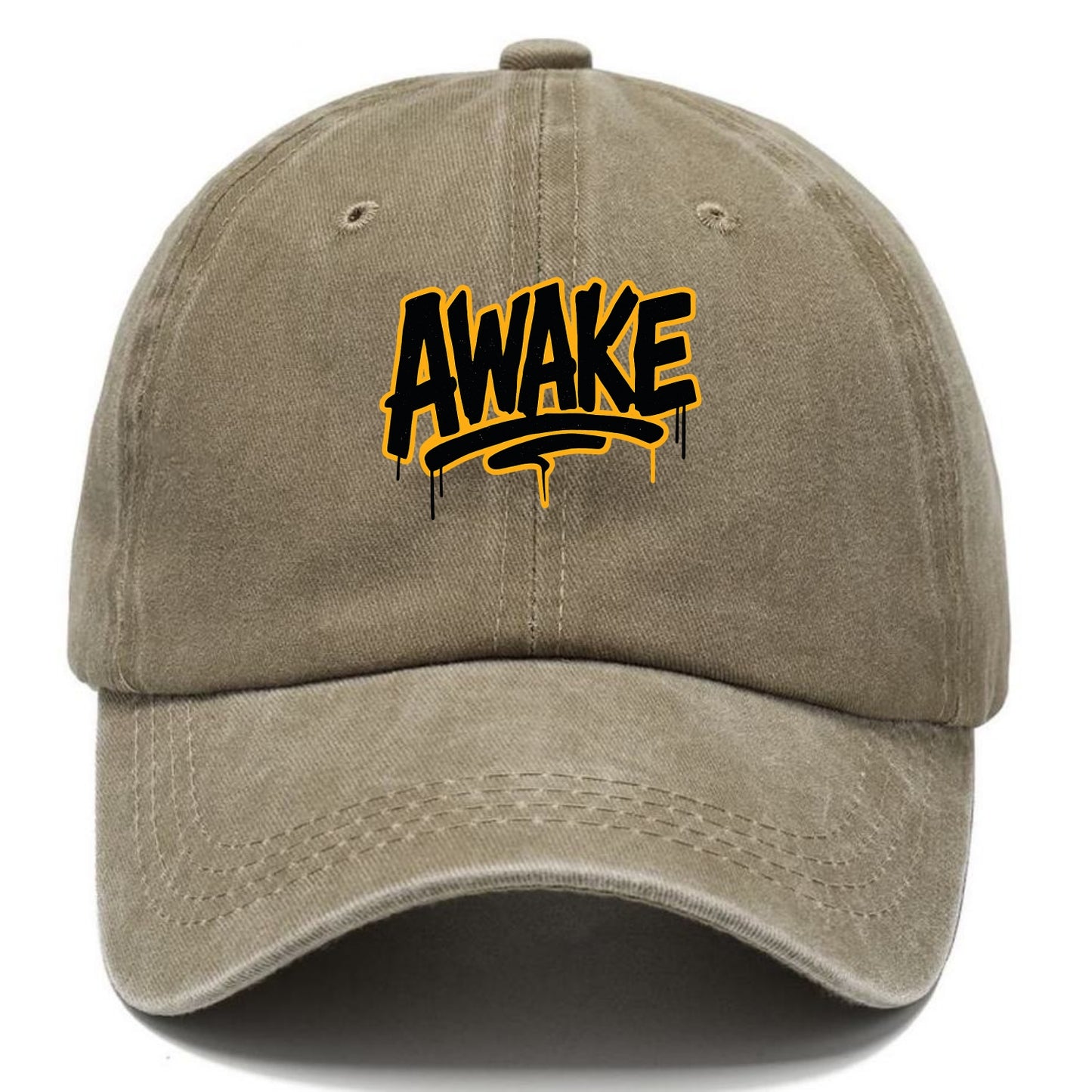 Bold typography design - "AWAKE" - conscious, aware, alert - Classic Cap - Warm Sand(Khaki)