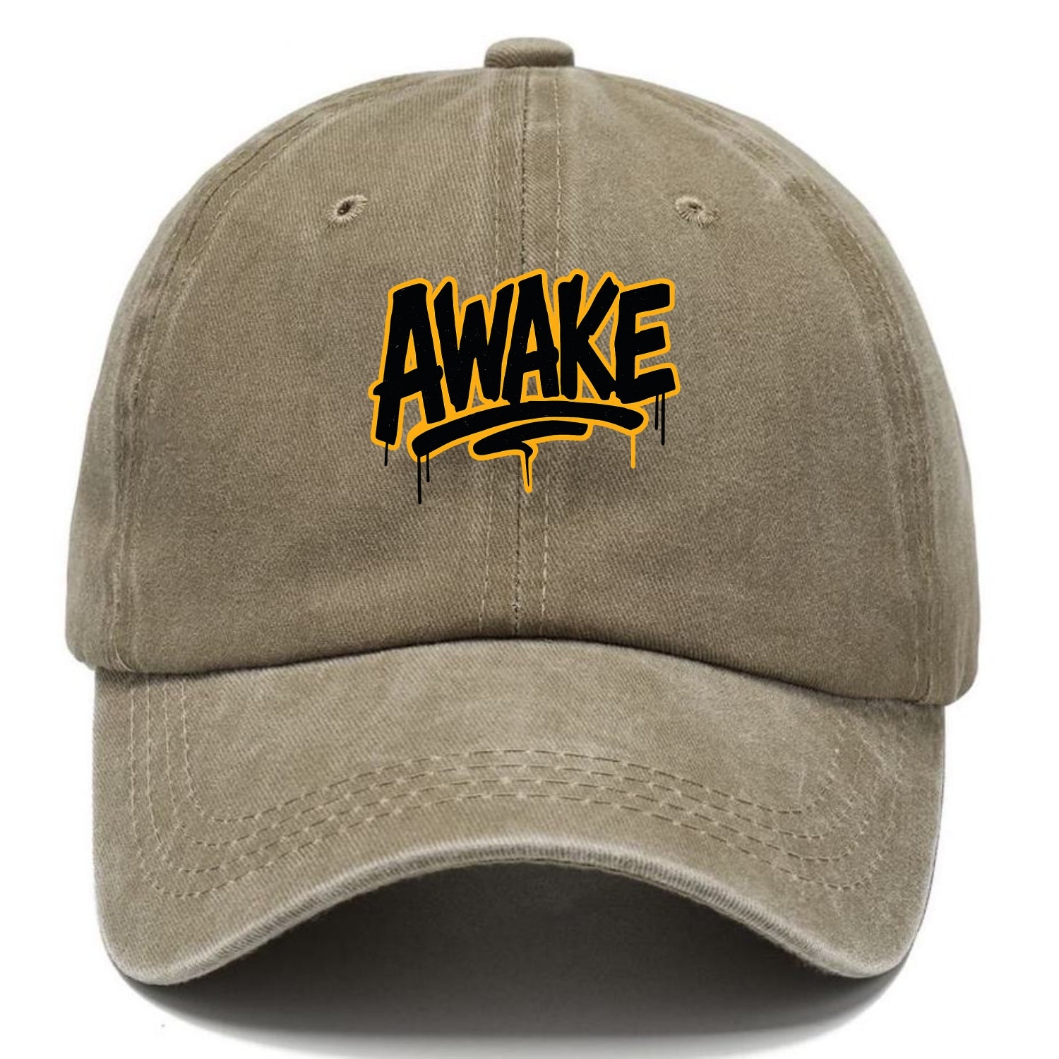 Bold typography design - "AWAKE" - conscious, aware, alert - Classic Cap - Warm Sand(Khaki)