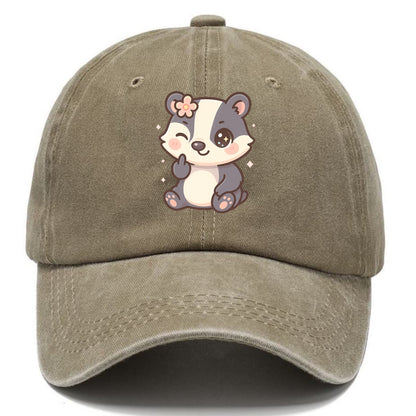 adorable badger with black and white stripes, one paw giving finger - Classic Cap - Warm Sand(Khaki)