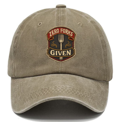 ZERO FORKS GIVEN - fork with text in silver , no cares attitude - Classic Cap - Warm Sand(Khaki)