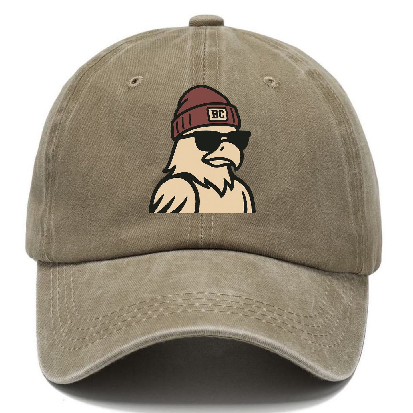Chestnut Hill Eagle wearing Boston College beanie with BC patch - Classic Cap - Warm Sand(Khaki)
