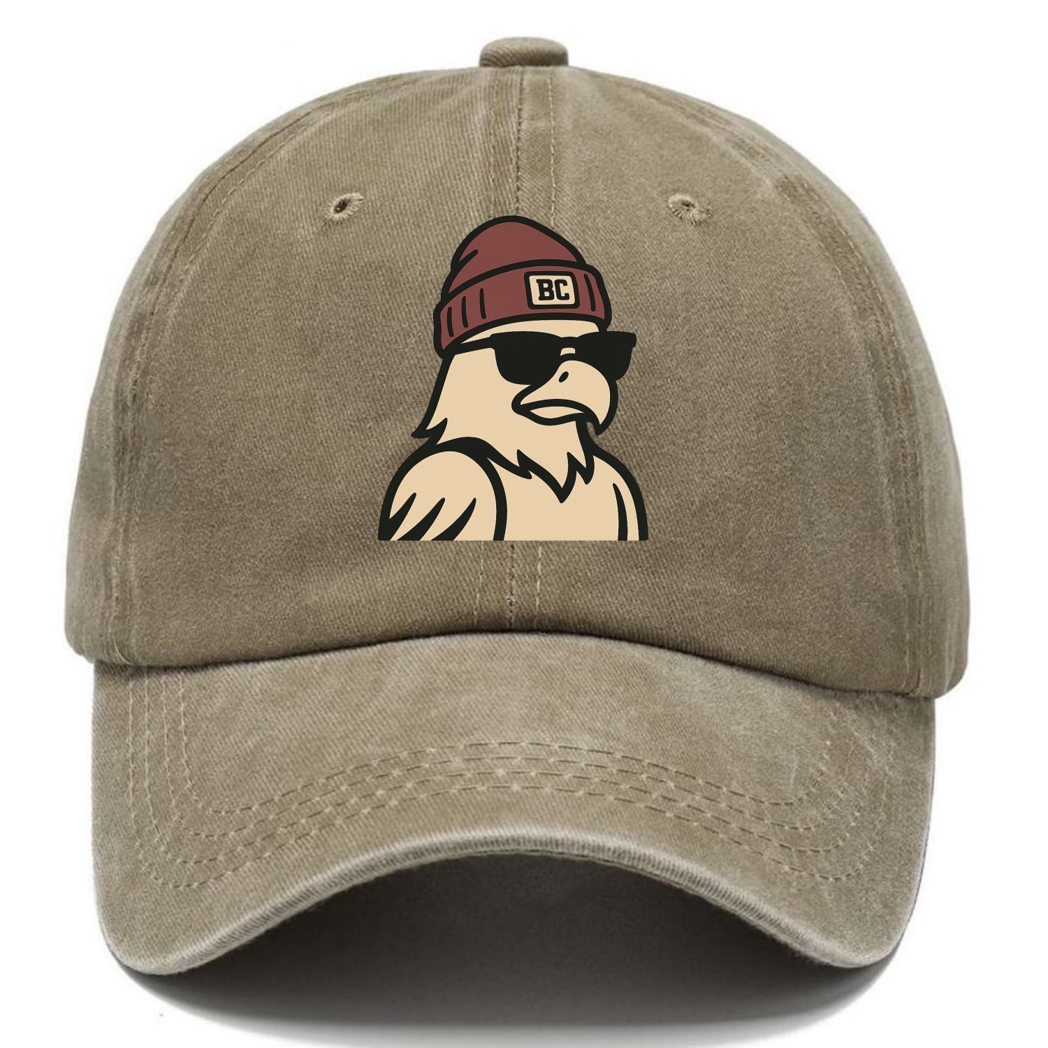 Chestnut Hill Eagle wearing Boston College beanie with BC patch - Classic Cap - Warm Sand(Khaki)