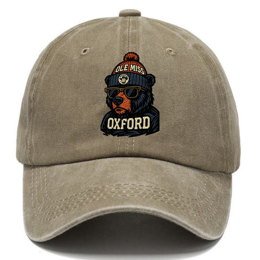 Oxford Black Bear wearing Ole Miss beanie with rebel patch - Classic Cap - Warm Sand(Khaki)