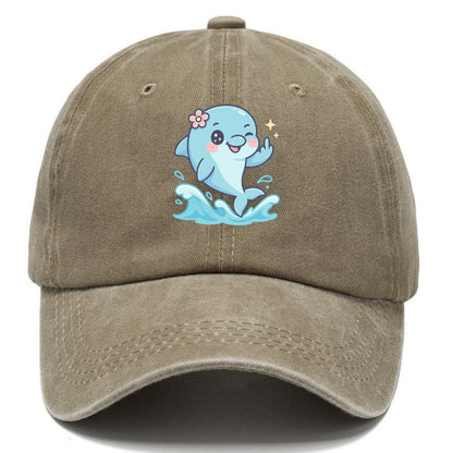 smiling dolphin jumping through ocean waves, one fin up with attitude - Classic Cap - Warm Sand(Khaki)