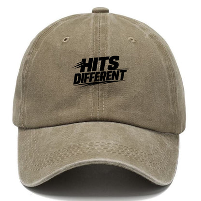 Bold typography design - "HITS DIFFERENT" - uniquely special, stands out - Classic Cap - Warm Sand(Khaki)