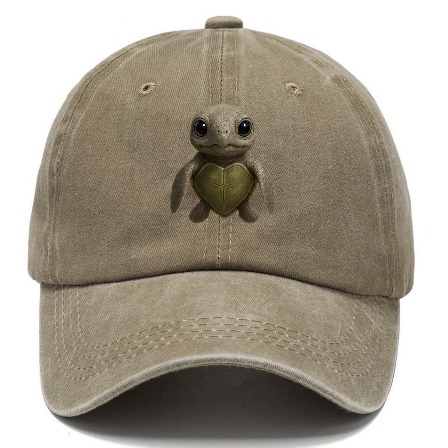 Baby Olive Ridley Turtle - olive green shell, heart-shaped carapace, bright eyes, - Classic Cap - Warm Sand(Khaki)