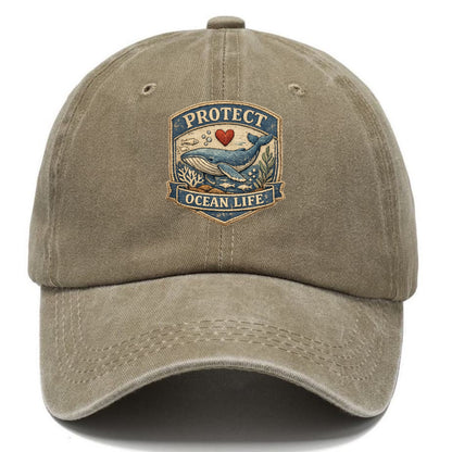 PROTECT OCEAN LIFE - whale with heart in blue , marine conservation - Classic Cap - Warm Sand(Khaki)