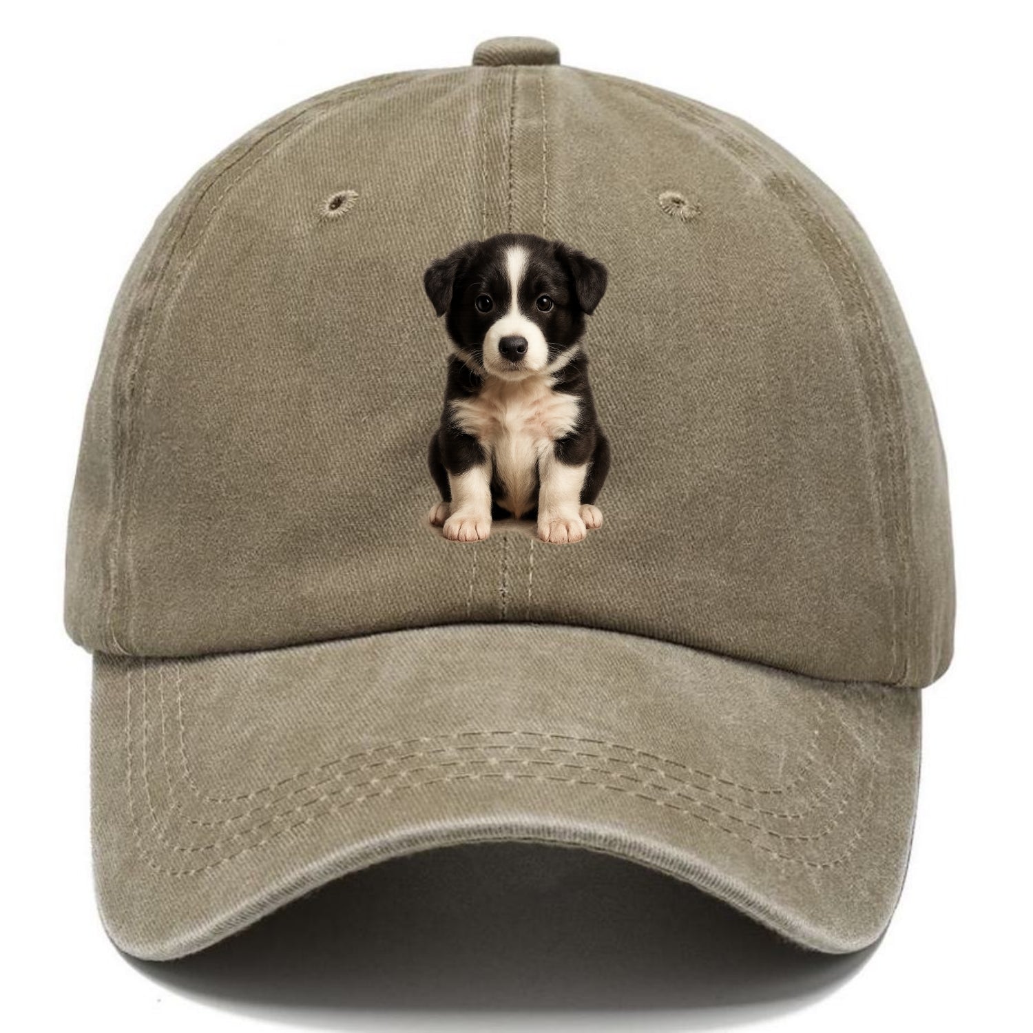 Baby Border Collie Puppy - black and white, intense smart eyes, athletic build, - Classic Cap - Warm Sand(Khaki)