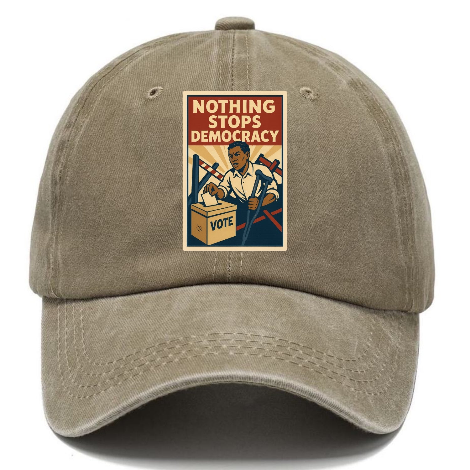 Person voting despite obstacles - "Nothing Stops Democracy" - voter perseverance - Classic Cap - Warm Sand(Khaki)