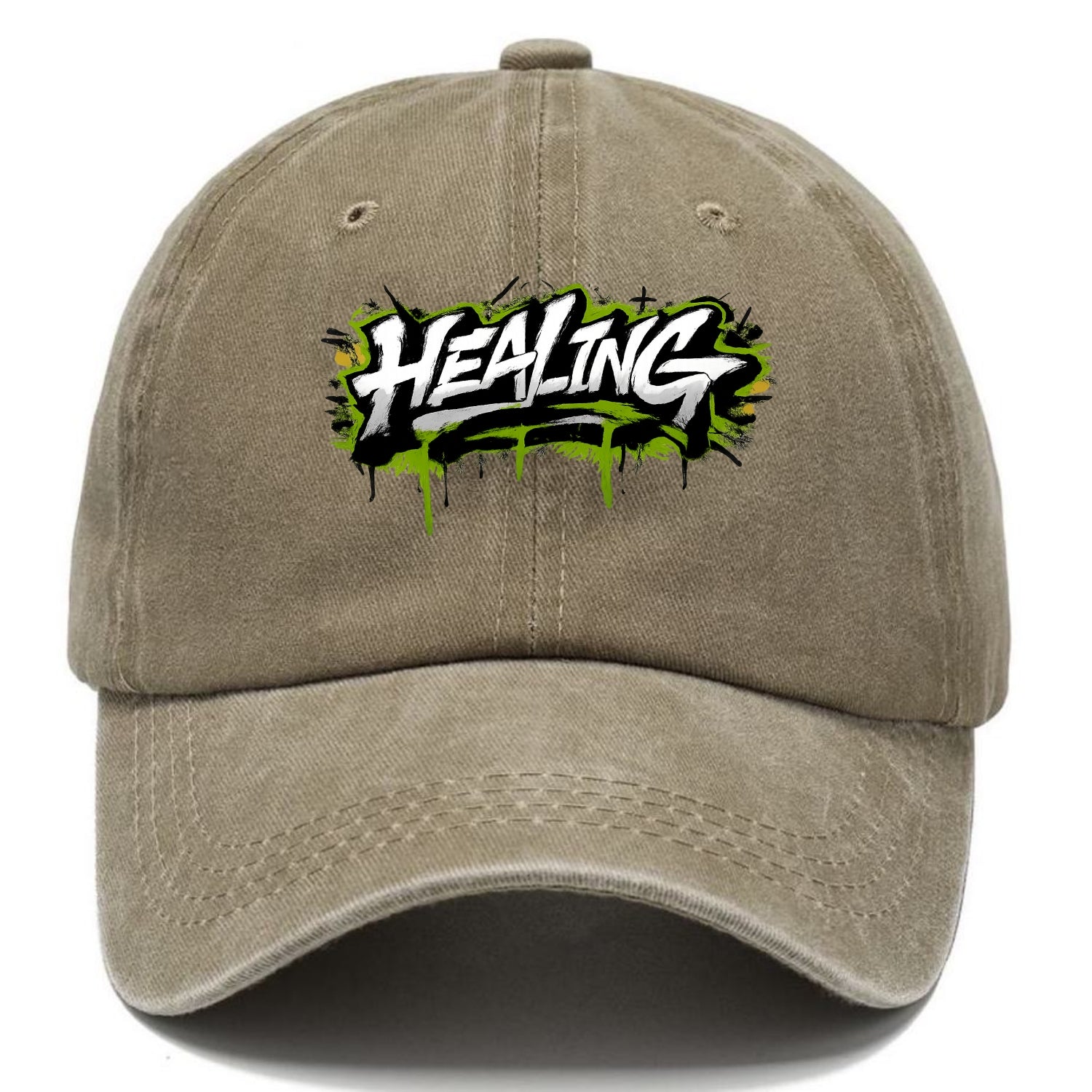 Bold typography design - "HEALING" - in recovery, getting better - Classic Cap - Warm Sand(Khaki)