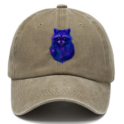 Playful raccoon with mask swirling in hypnotic patterns, neon purple and green fur - Classic Cap - Warm Sand(Khaki)