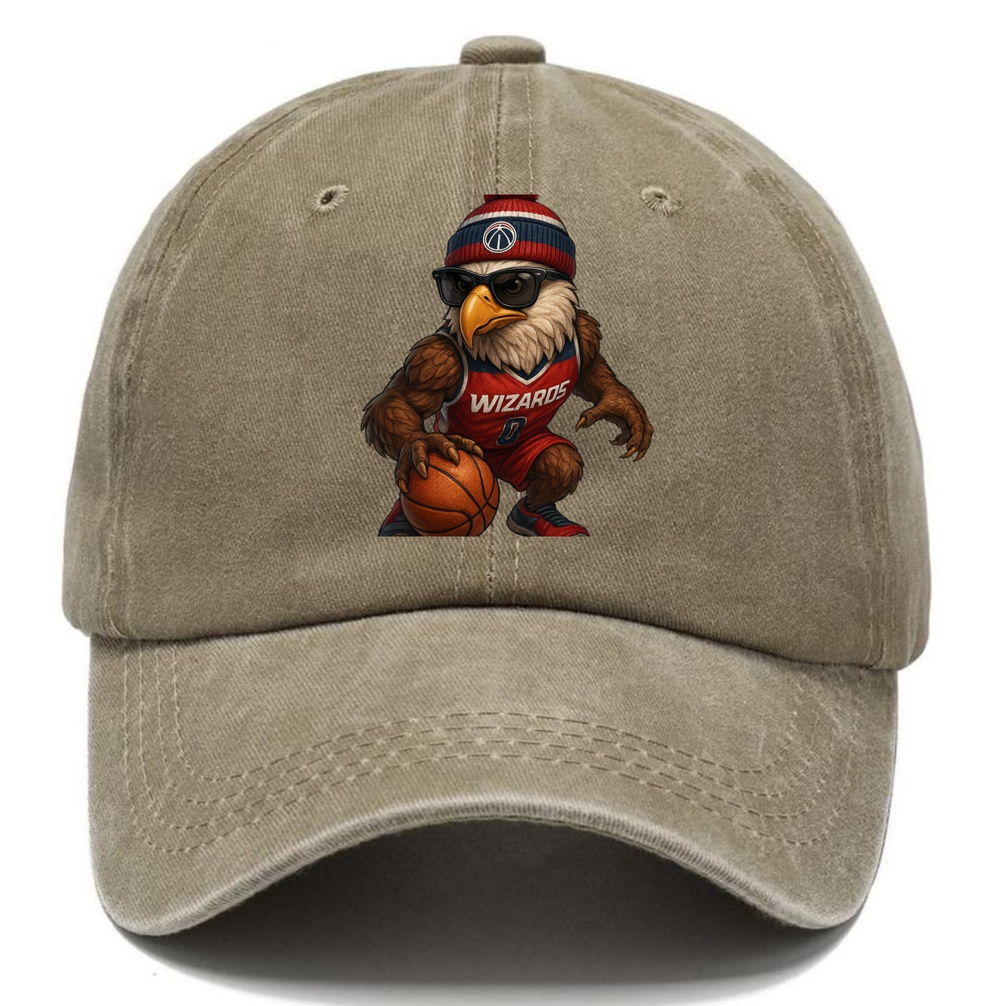 DC Eagle wearing Wizards red white and blue beanie with monument patch and wayfarer - Classic Cap - Warm Sand(Khaki)