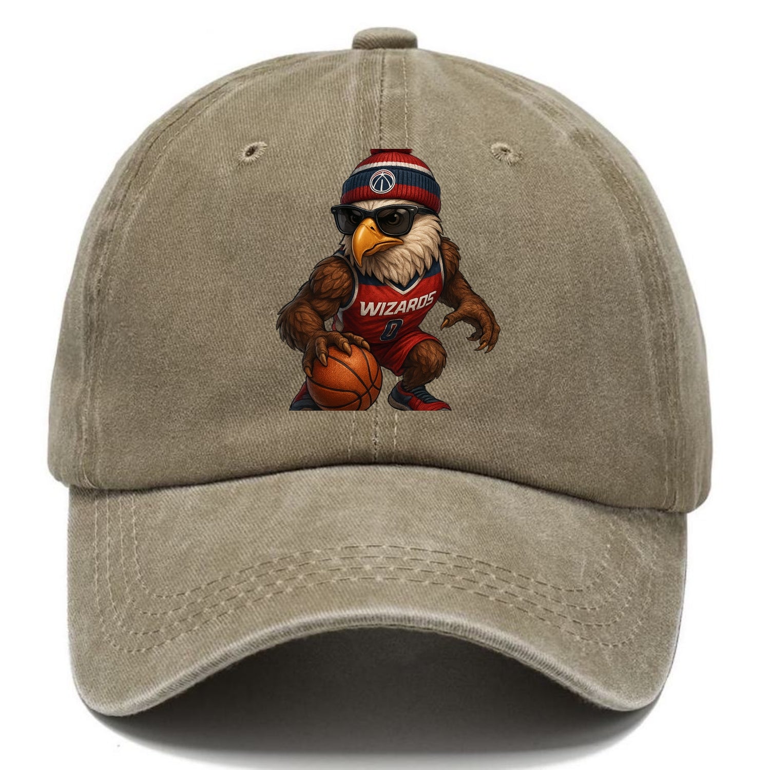 DC Eagle wearing Wizards red white and blue beanie with monument patch and wayfarer - Classic Cap - Warm Sand(Khaki)